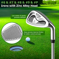 9 Pcs Men's Complete Golf Club Set Right Handed with 460cc Alloy Driver Irons