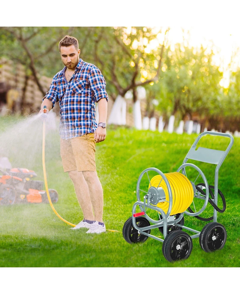 Inolait Garden Water Hose Reel Cart with 4 Wheels and Non-slip Grip - Silver