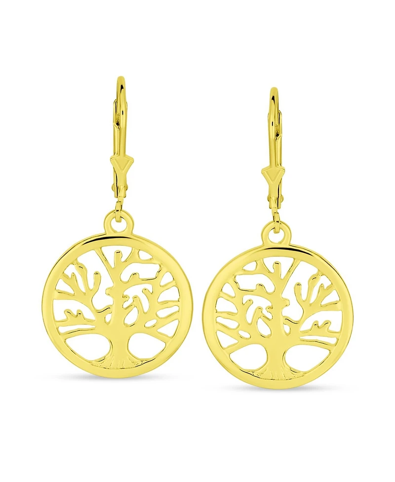 Bling Jewelry Oval Disc Tree of Life Dangle Earrings 14K Rose Gold Plated Sterling Silver