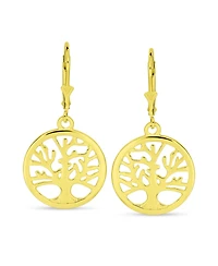 Bling Jewelry Oval Disc Tree of Life Dangle Earrings 14K Rose Gold Plated Sterling Silver