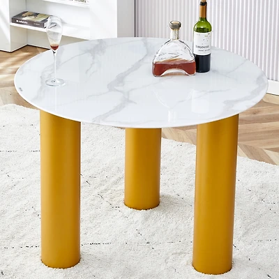 Streamdale 40" Round White Dining Table, Golden Legs