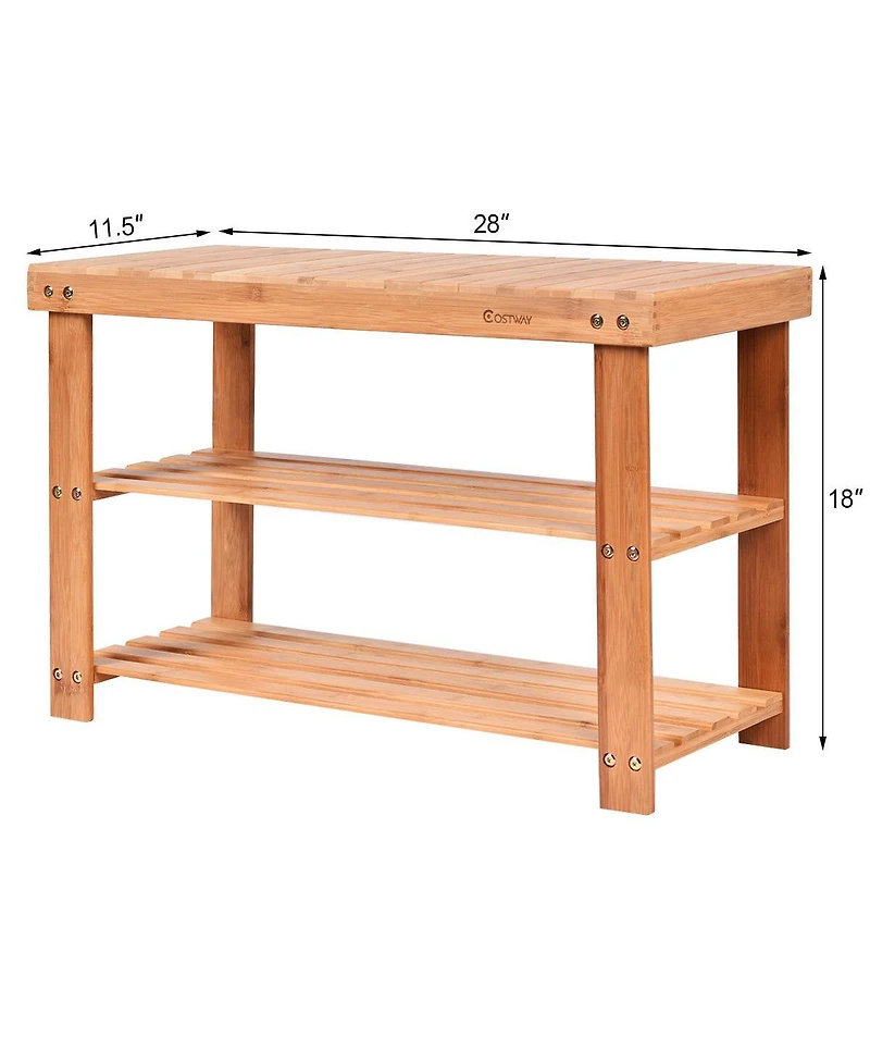 Costway 2-Tier Bamboo Shoe Bench Storage Racks Seat Organizer Entryway Hallway