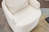 Streamdale Ivory Swivel Accent Chair, Round Wood Base