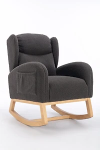 Streamdale Furniture Teddy Fabric Rocking Chair With Packet Wood Legs, Dark Gray