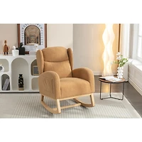 Teddy Fabric Rocking Chair With Packet Wood Legs, Khaki