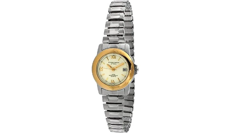 Timetech Women s Two Tone Nurses Watch with Expansion Flex Stainless Steel Band with Calendar