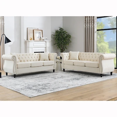 Streamdale Furniture 3-Seater + 3-Seater Combination Sofa.Beige Velvet