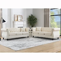 Streamdale Furniture 3-Seater + 3-Seater Combination Sofa.Beige Velvet