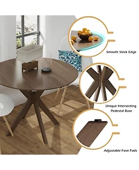 Sugift 36 Inch Round Wood Dining Table with Intersecting Pedestal Base
