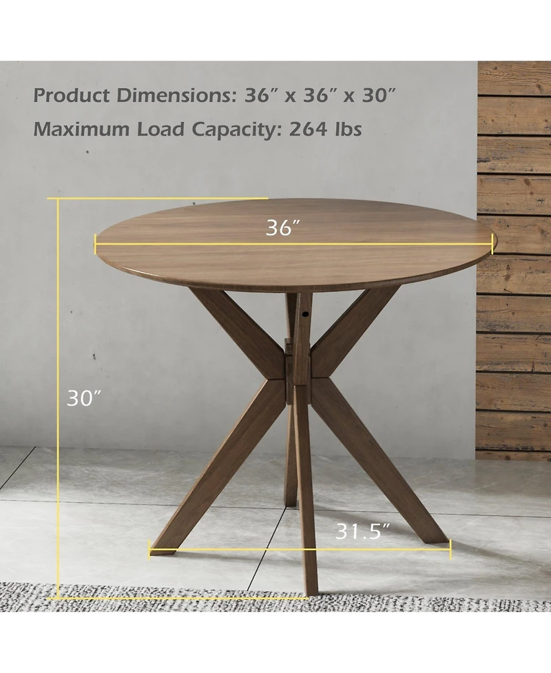 Sugift 36 Inch Round Wood Dining Table with Intersecting Pedestal Base