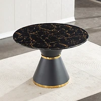 Black Marble Round Dining Table - Gold Base
