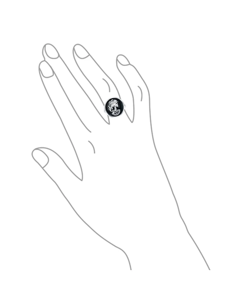 Bling Jewelry Black White Cameo Silver Ring Punk Rock Biker Jewelry Sterling