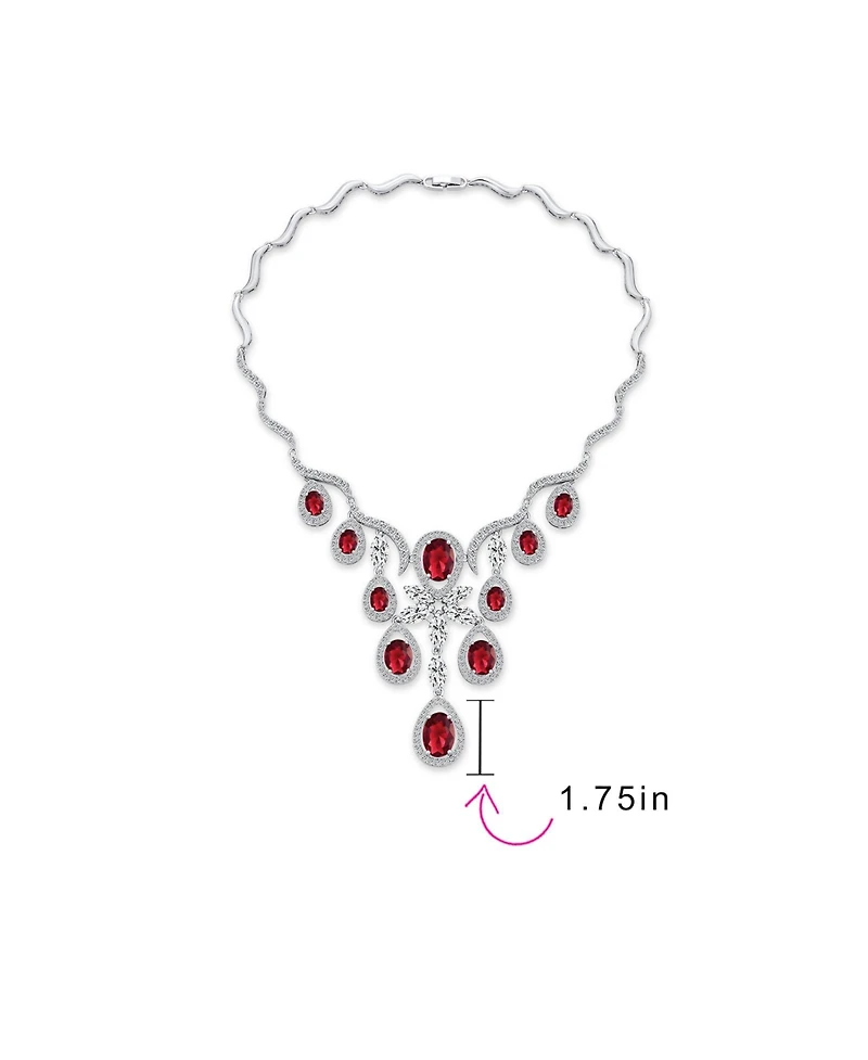 Bling Jewelry Art Deco Collar Necklace Set with Teardrop Cz Earrings Silver Plated