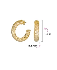 Bling Jewelry Classic Twisted Rope Braid Cable Light Weight Thick Big Hoop Earrings Yellow Gold Plated Brass 1.5 Inch
