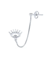 Bling Jewelry Eye lash Cz Accent Evil Eye Double Pierced Cartilage Ear Lobe Helix Chain Ball Ear Stud Earrings Body Piercing Sterling Silver
