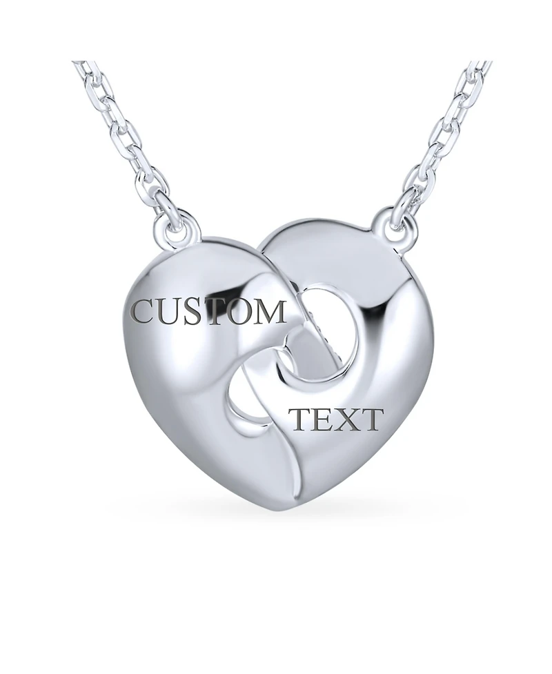 Bling Jewelry Crystal Accent 3D Interlocking Pink Enamel Heart Message Word Mom Heart Necklace Pendant For Women Mother Sterling Silver