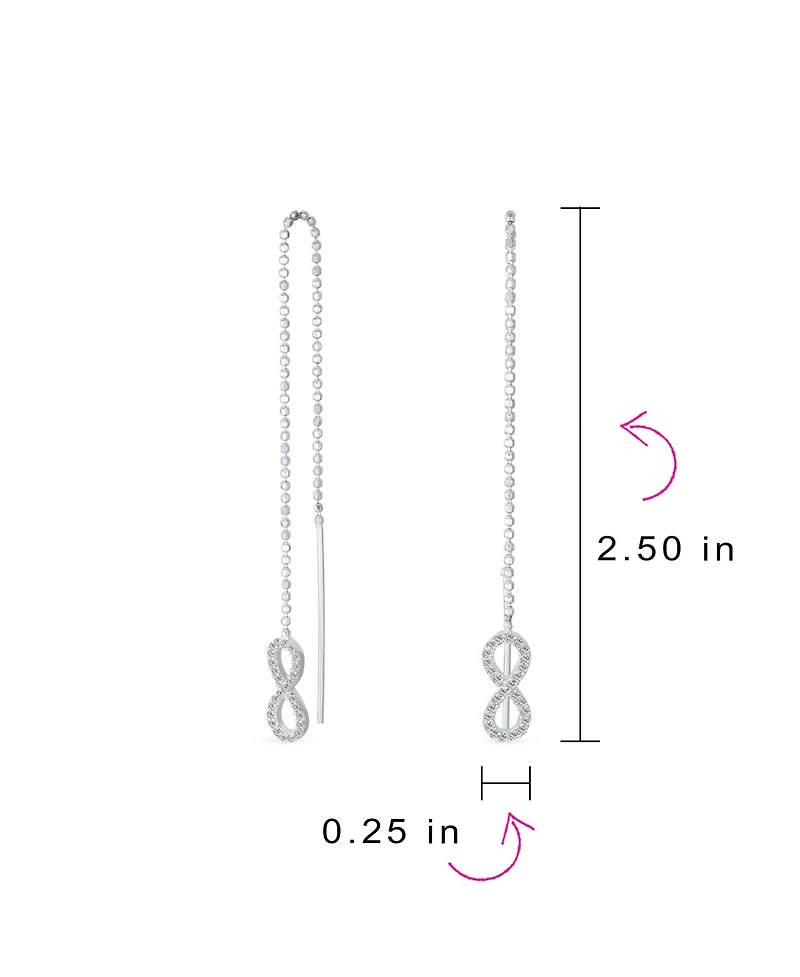 Bling Jewelry Geometric Figure Eight Long Pave Cz Ball Chain Love Knot Symbol Infinity Threader Earrings Sterling Silver