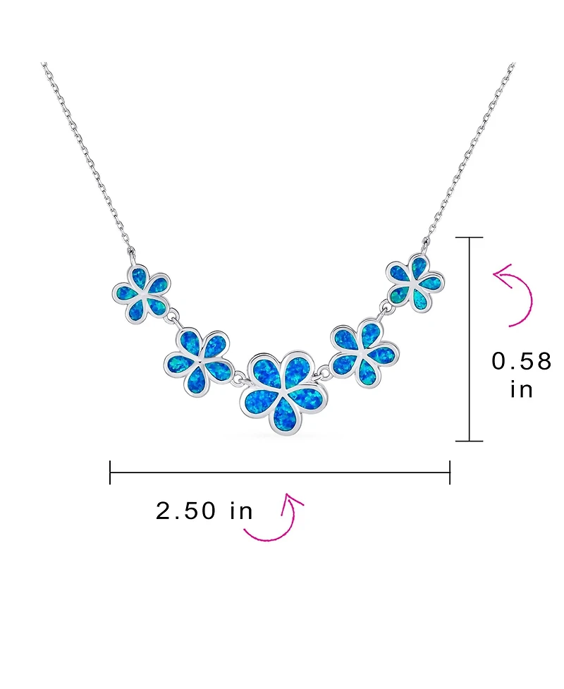 Bling Jewelry Statement Synthetic Blue Opal Multi 5 Plumeria Hawaiian Flower Collar Necklace Sterling Silver