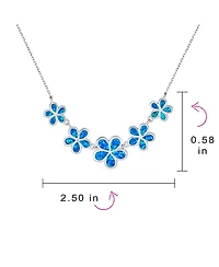 Bling Jewelry Statement Synthetic Blue Opal Multi 5 Plumeria Hawaiian Flower Collar Necklace Sterling Silver
