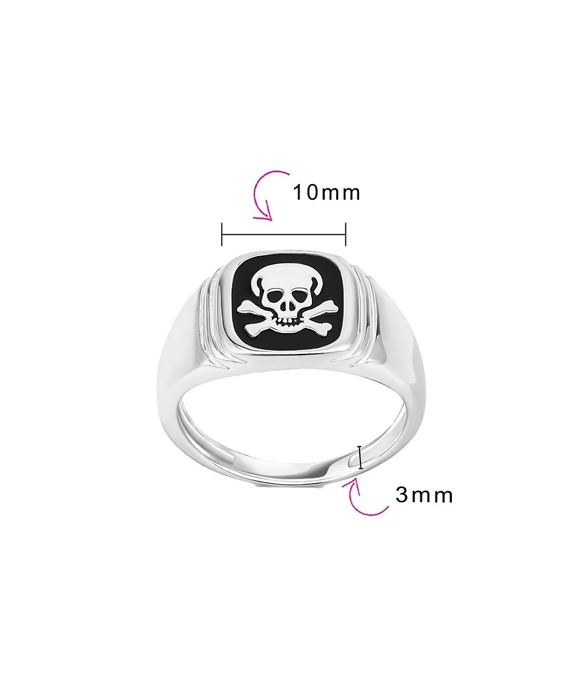 Bling Jewelry Elegant Statement Classic Flat Black Natural Onyx s Signet Skull Crossbones Ring Sterling Silver