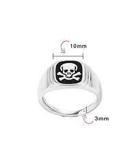 Bling Jewelry Elegant Statement Classic Flat Black Natural Onyx s Signet Skull Crossbones Ring Sterling Silver