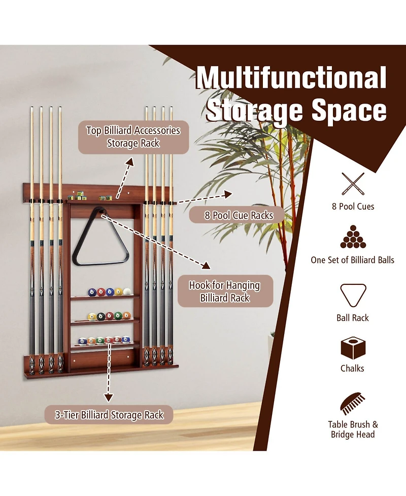 Sugift Wall-mounted Billiards Pool Cue Rack Only