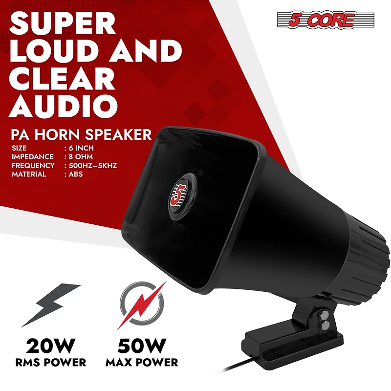 5 Core Indoor Outdoor Pa Horn Speaker 6 x 4 Inch Loud Portable Pa System 8 Ohm 50W Loud Siren Audio - Hw 405 Blk