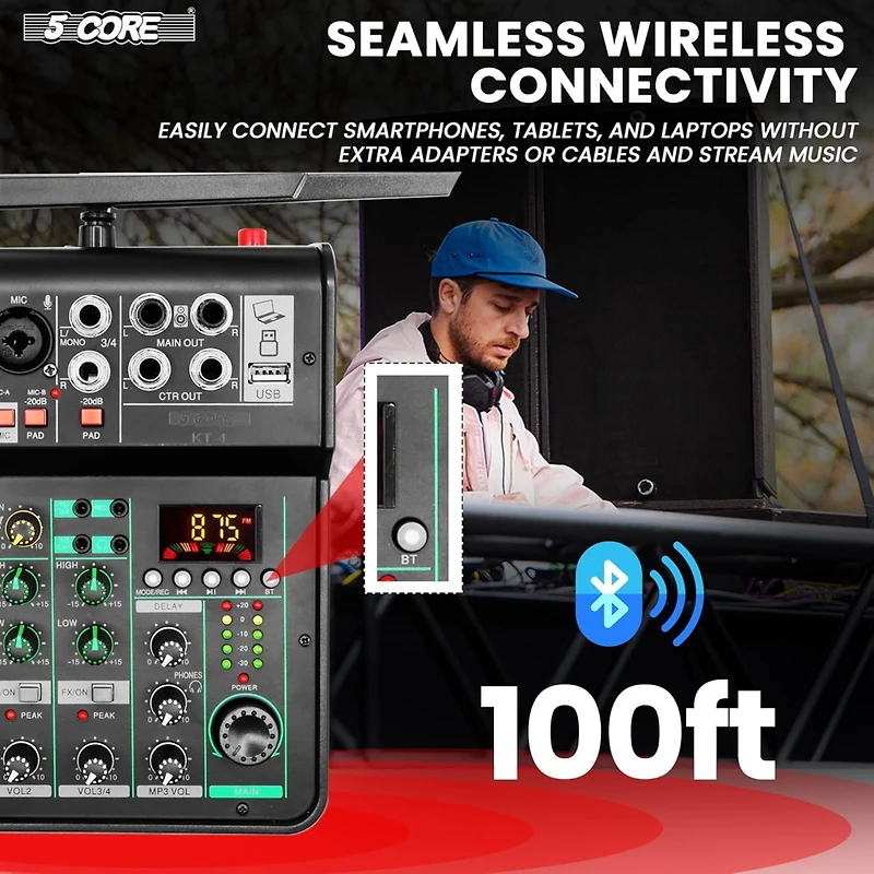 5 Core Audio Mixer 4 Channel • Dj Equipment Digital Sound Board • Karaoke Xlr Mixers w Bluetooth Usb