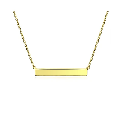 Bling Jewelry Thin Name Plated Style Sideways Diagonal Flat Bar Pendant Necklace For Women Gold Plated Sterling Silver
