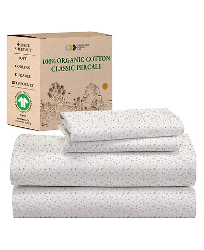 Printed Quatrefoil - 100% Organic Cotton Percale Sheets Full Set Deep Pocket,