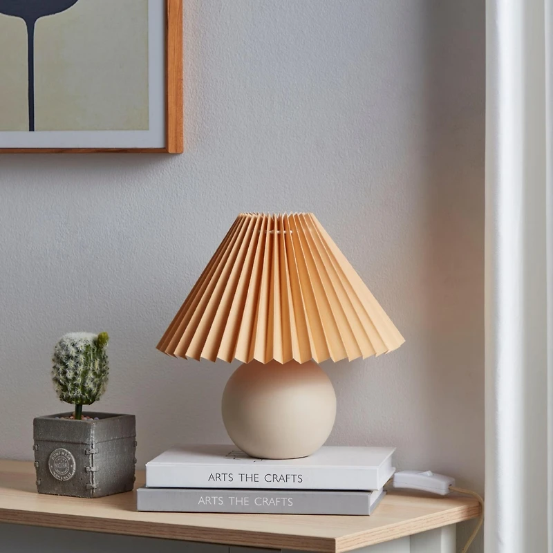 Brightech Serena Ceramic Led Table Lamp with Pleated Drum Shade