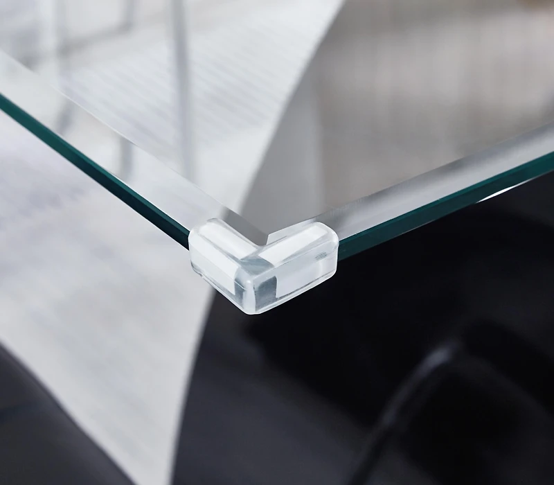 Rectangular Glass Top Dining Table, Modern Design Rectangular Room Table For Home (Black Or White)