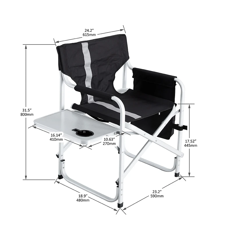 Streamdale Folding Outdoor Chair with Table & Pockets, Black/Grey