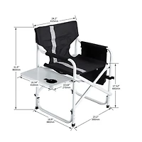 Streamdale Folding Outdoor Chair with Table & Pockets, Black/Grey
