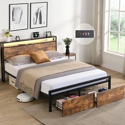 Streamdale Queen Size Storage Bed with Led Lights & Charging Station
