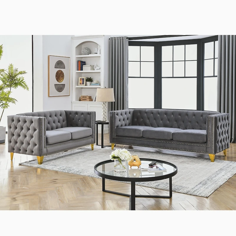 Streamdale 3 Seater + 2 Seater Combination Sofa.Grey Velv
