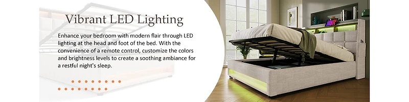 Streamdale Hydraulic Storage Full Size Platform Bed with Led & Usb