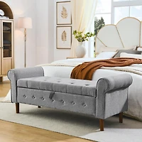 Streamdale 62" Bedroom Tufted Button Storage Bench, Linen Upholstered Ottoman,