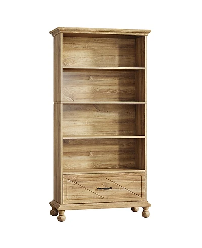 Tribesigns 6-Shelf Bookcase with Drawer, 71 Inch Tall Floor Standing Bookshelf Solid Wood Legs, 6-Tier Large Open Display Storage Book Shelf for