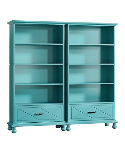 Tribesigns 6-Shelf Bookcase Set of 2, 71 Inch Tall Floor Standing Bookshelf with Drawer and Solid Wood Legs, 6-Tier Large Open Display Storage Book Sh