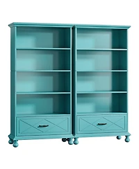 Tribesigns 6-Shelf Bookcase Set of 2, 71 Inch Tall Floor Standing Bookshelf with Drawer and Solid Wood Legs, 6-Tier Large Open Display Storage Book Sh