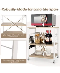 3-Tier Kitchen Baker's Rack with Microwave Shelf, Storage Hooks, and Utility Cart