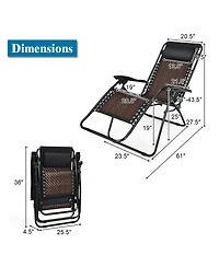 Slickblue 2 Pieces Folding Patio Rattan Zero Gravity Lounge Chair