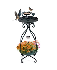 Slickblue Solar Outdoor Bird Bath Feeder Combo with Flower Planter Pedestal and Lights