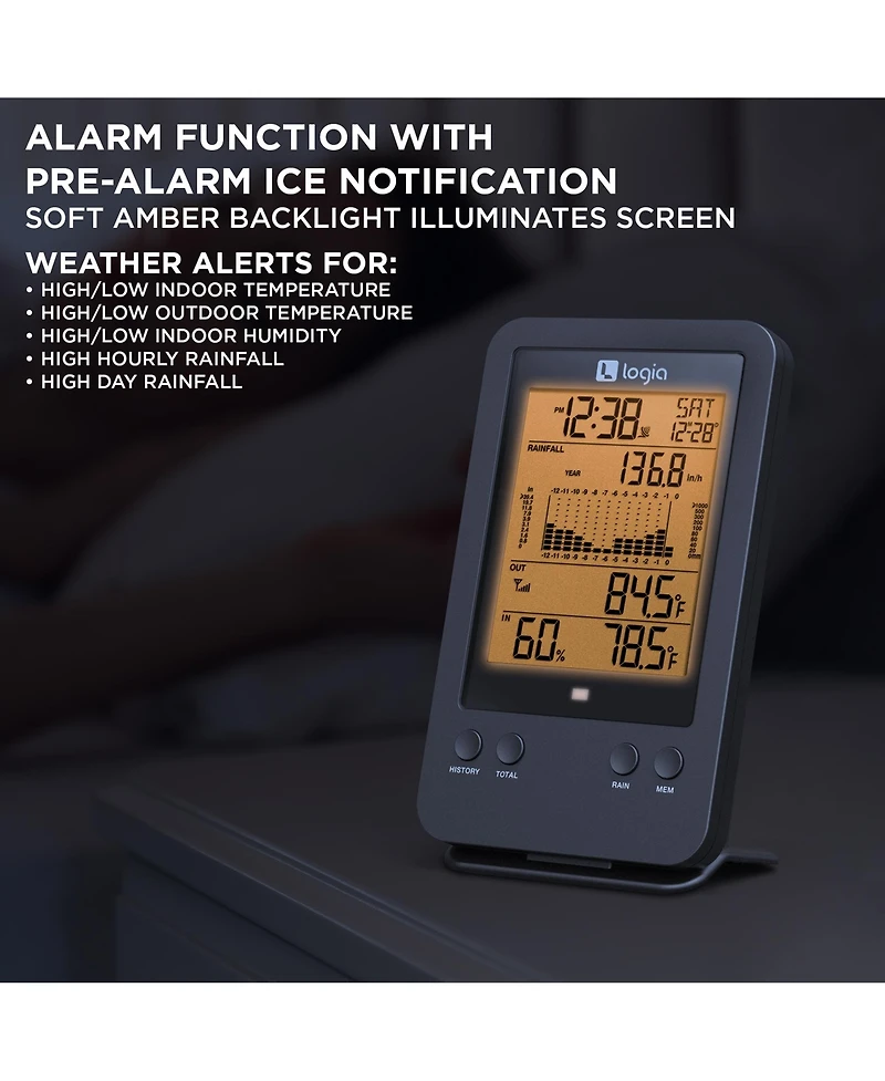 Logia 3-in-1 Rain Gauge Weather Station with Temperature & More