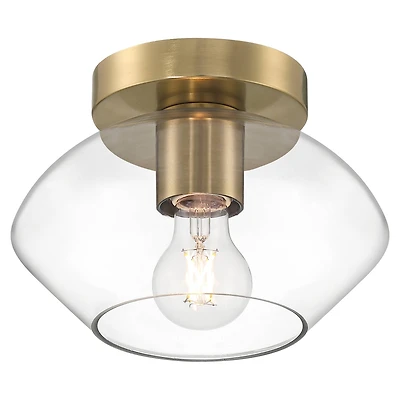 Possini Euro Design Gustin Modern Ceiling Light Semi Flush-Mount Fixture 8 3/4" Brass Clear Glass for Bedroom Kitchen Living Room