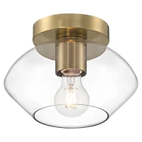 Possini Euro Design Gustin Modern Ceiling Light Semi Flush-Mount Fixture 8 3/4" Brass Clear Glass for Bedroom Kitchen Living Room
