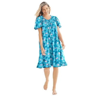 Dreams & Co. Women's Short Floral Print Cotton Gown