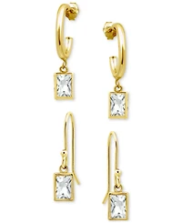 Giani Bernini 2-Pc. Set Cubic Zirconia Baguette Dangle Hoop & Drop Earrings, Created for Macy's