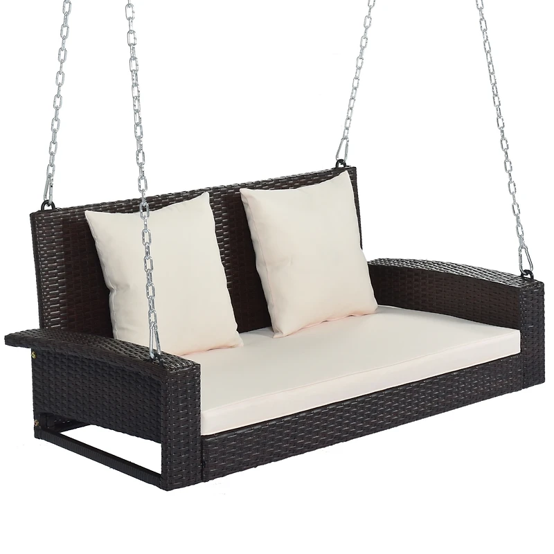 Streamdale Wicker Hanging Porch Swing with Cushion and Pillow